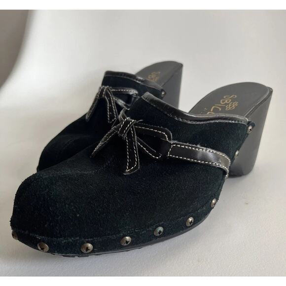 Y2K VTG ? Sbicca of California Black Suede Bow Clogs Women’s 6.5 M - Picture 7 of 14